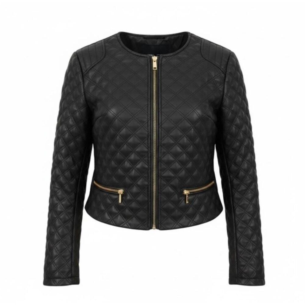 Zara TRF Quilted black Faux Leather Women's Jacket Size S
